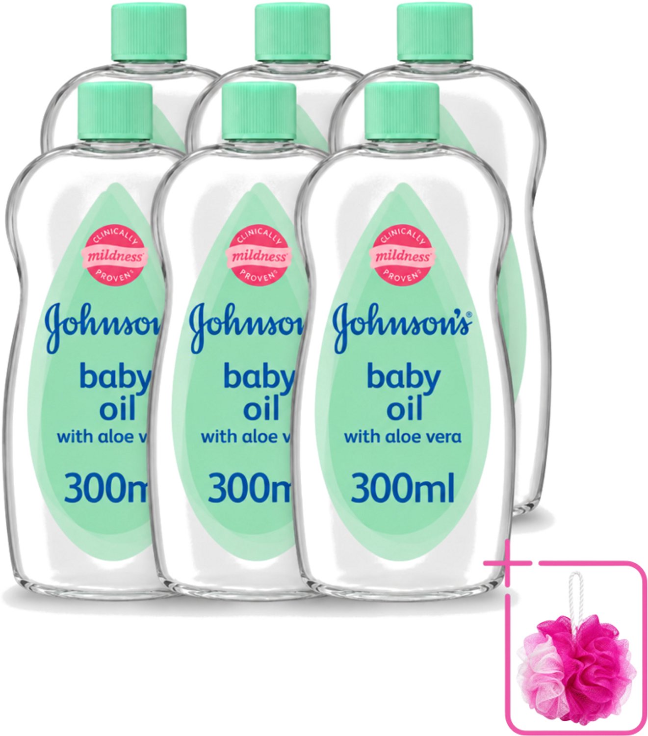 6 x Johnson's - Baby Olie - Aloe Vera - 300 ml - Bulkverpakking - Babyolie - Douchemop - Aloe vera