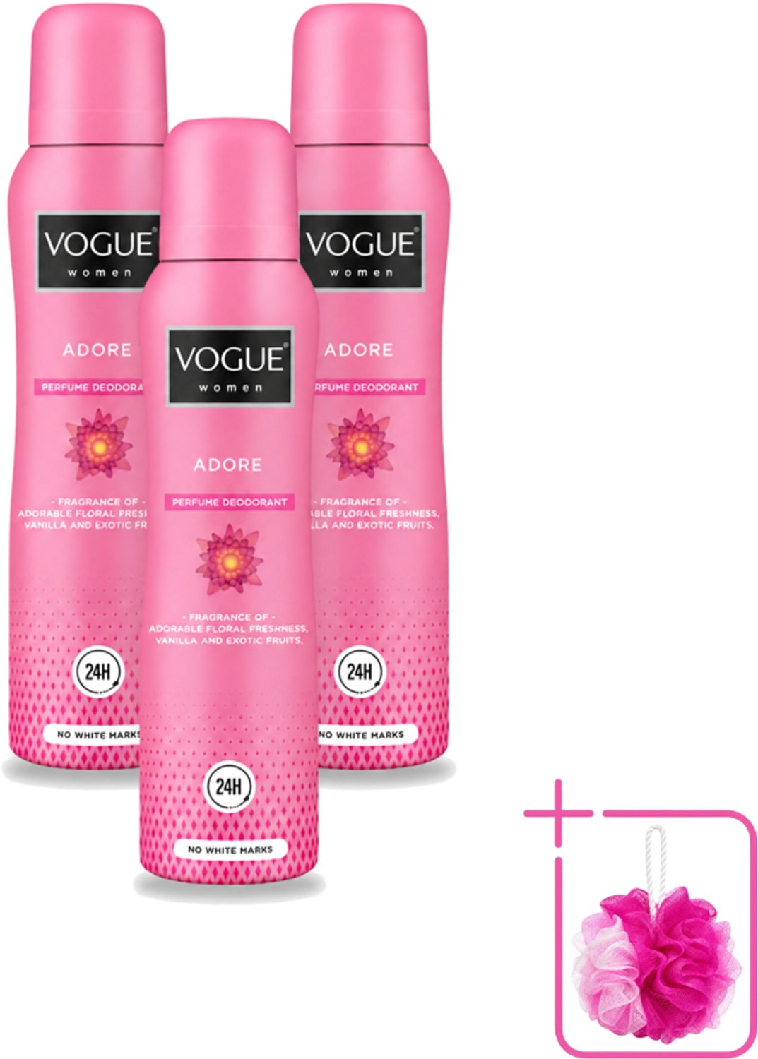 3 x Vogue Women - Adore - Parfum Deodorant - 150 ml - Bulkverpakking - Parfum en deodorant - 24 uur bescherming