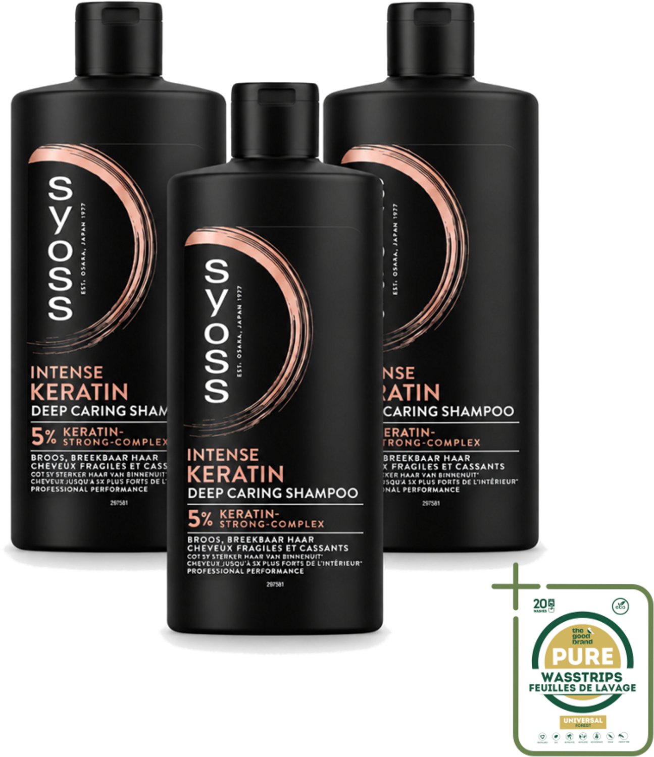 3 x Syoss – Shampoo – Keratin Deep Caring – 440 ml - Wasstrips - Keratin Shampoo - Beschadigd Haar - Haar Herstel - Haar Versterking - Breekbaar Haar