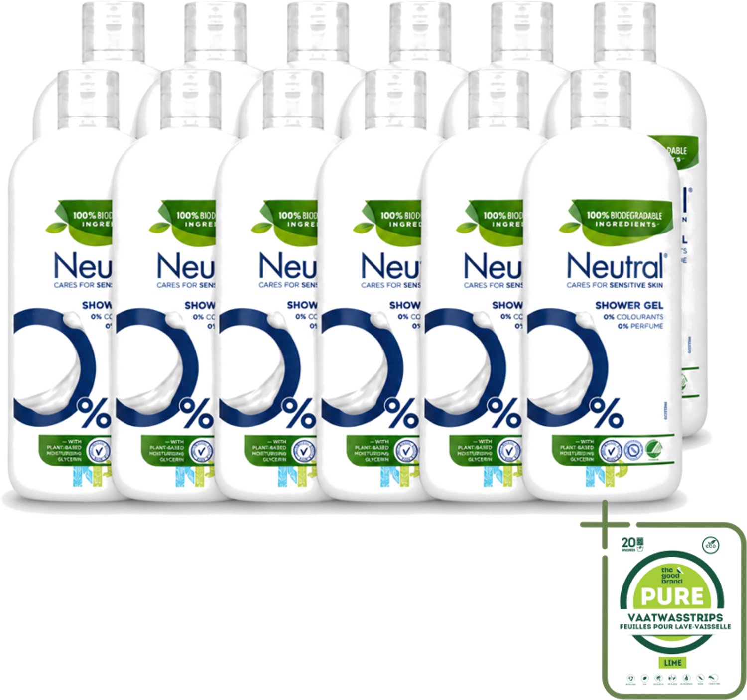 12 x Neutral – Douchegel – Sensitive Skin – 900 ml - Grootverpakking - Vaatwasstrips - Gevoelige Huid - Droge Huid - Parfumvrije Douchegel - Milde Douchegel - Huidverzorging