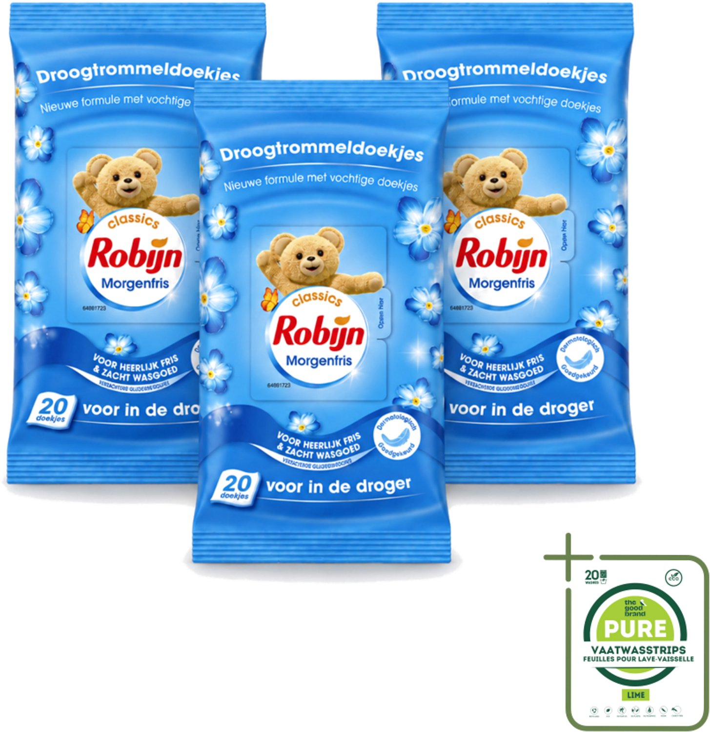 3 x Robijn – Droogtrommeldoekjes – Morgenfris - 20 Doekjes - Grootverpakking - Vaatwasstrips - Droogtrommeldoekjes - Wasgoed Drogen - Frisse Geur - Wasgoed Verzorgen - Kleuren Beschermen