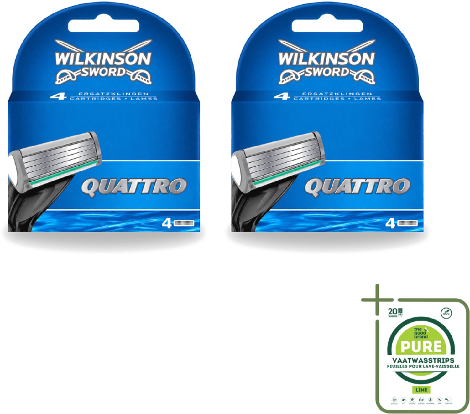 2 x Wilkinson - Navulmesjes Quattro - Met Precisietrimmer - 4 scheermesjes - Grootverpakking - Scheermesjes - Navulmesjes - Precisietrimmer - Titaniumcoating - Huidvriendelijk