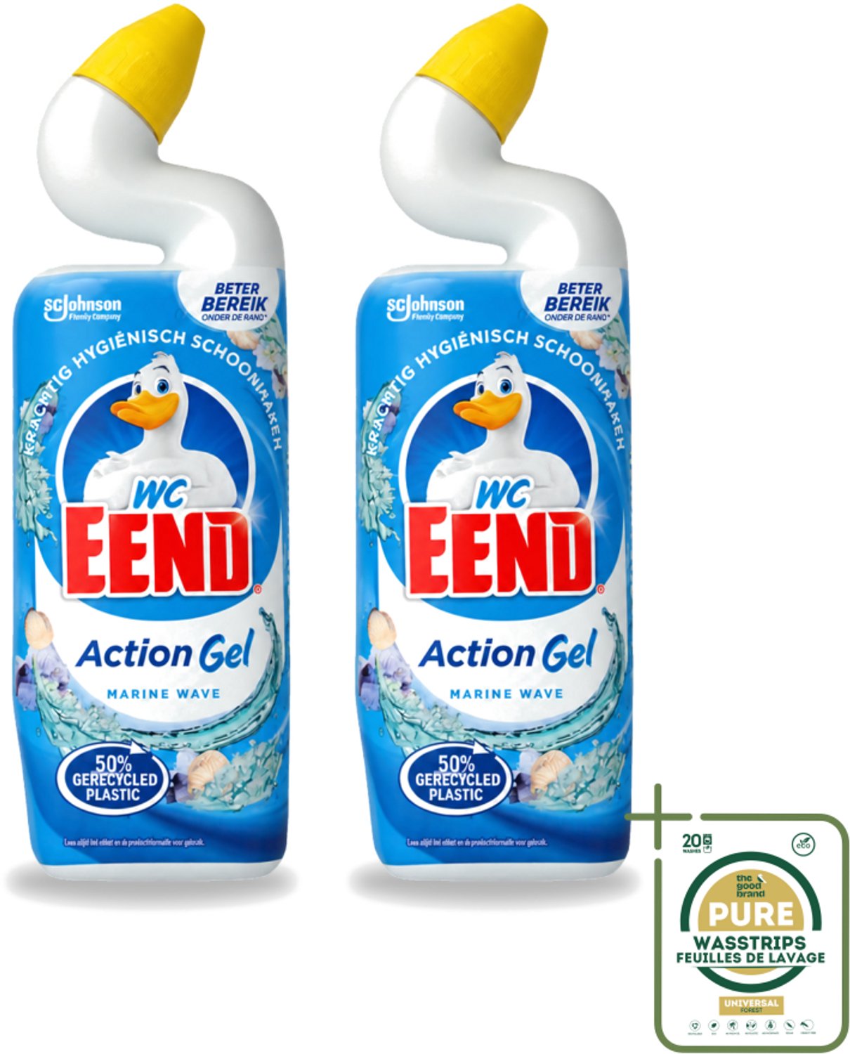 2 x WC Eend – Toiletgel – Action Gel Marine Wave – 750 ml - Wasstrips - Toiletreiniger - Toiletgel - Marine Wave - Toilet Reinigen - Kalkaanslag Verwijderen