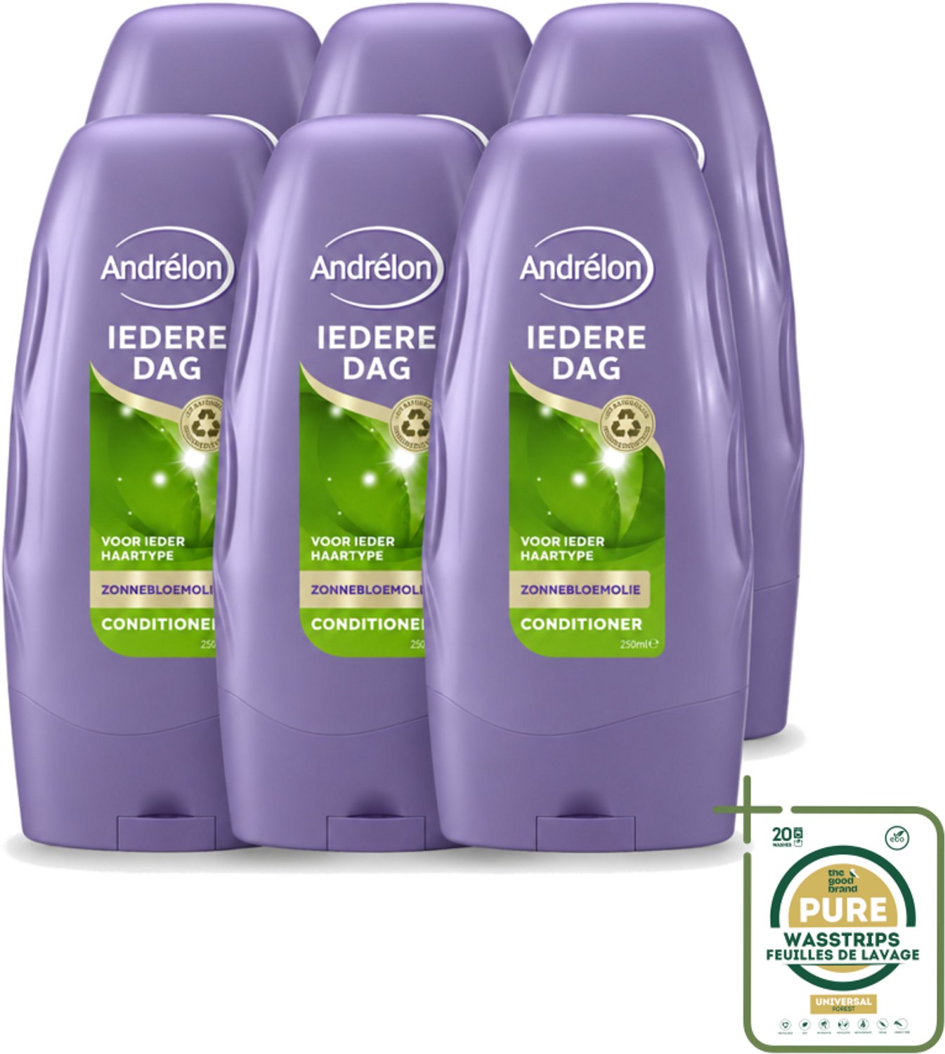 6 x Andrélon - Iedere Dag - Conditioner - Voor Dagelijks Gebruik - 250 ml - Wasstrips - Conditioner Voor Dagelijks Gebruik - Zonnebloemolie Conditioner - Gezond Haar - Glanzend Haar - Luchtig Haar