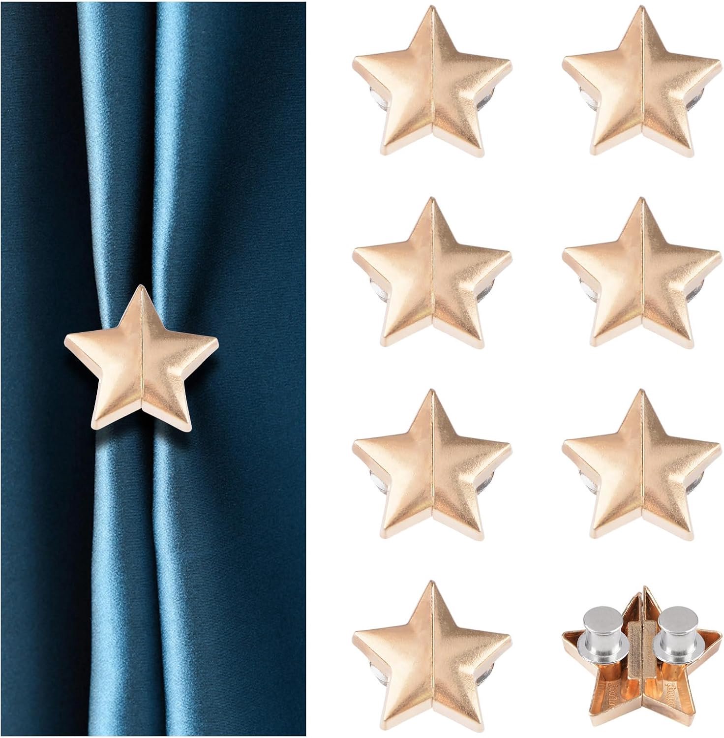 8 paar stervormige magnetische gordijnsluiting decoratieve afneembare gordijngesp voor binnen buiten gebruik Houd gordijnen gesloten voorkomen lichtlekkage (goud)