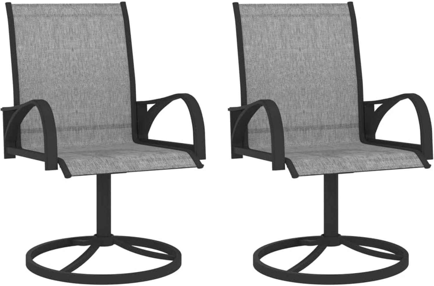 Set van 2 draaistoelen Textilene staal grijs met gepoedercoat frame, ademend weefsel en 360° draaibare basis, belastbaar tot 110 kg per zitting.