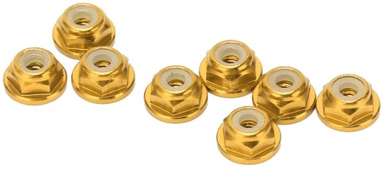 8 Stuks 1/24 M2 Anti Losse Moer Aluminium Flens Nylon Voering Anti Losse M2 Hex Zelfborgende Moeren voor Axiaal voor SCX24 (Gold) — afbeelding 4