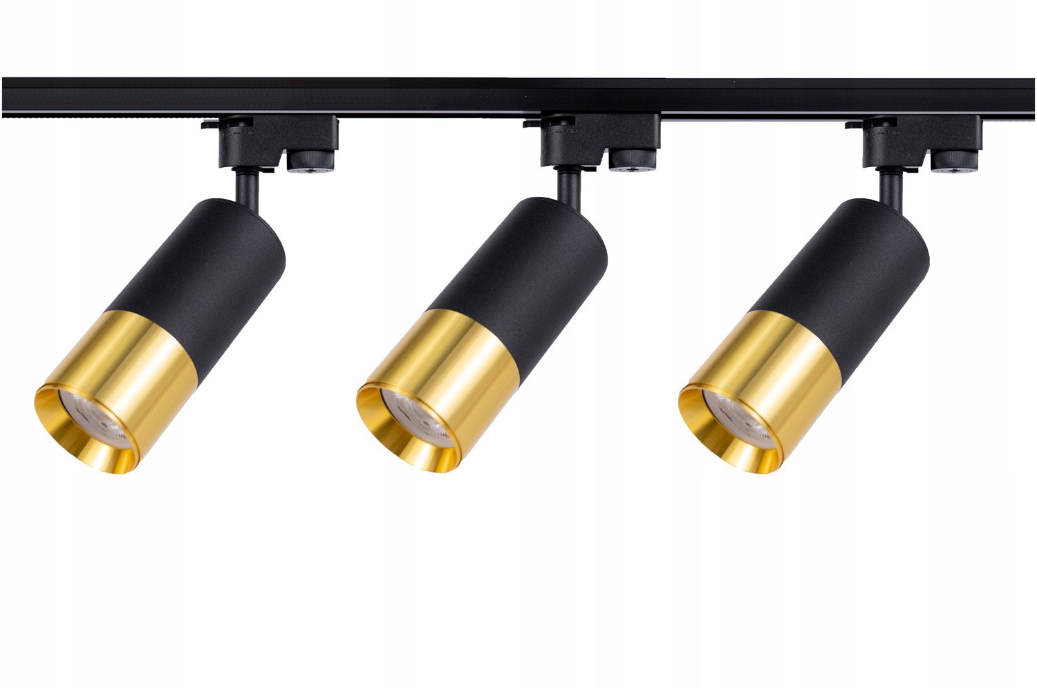 3x GU10 Rail Spots Zwart Goud 14cm + 1m Rail Systeem