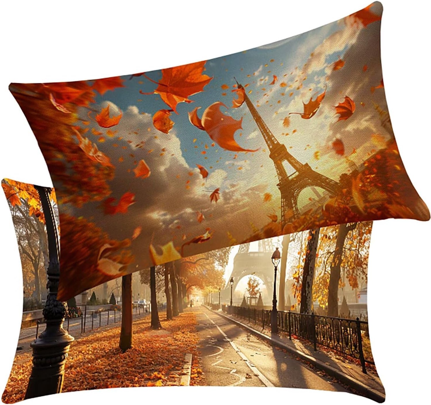 Tuinkussens, 60 x 80 cm, set van 2 Eiffeltoren, bankkussens, landschap, waterdicht, linnen kussensloop, sierkussens met zichtbare rits, voor terras, tuin, bank, woondecoratie geschenken BY7 9-9