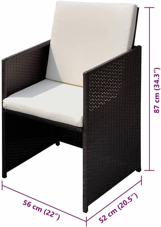 3 stuks tuinstoelen rotan meubelset van polyrotan in bruin 56 x 52 x 87 cm met stalen frame voor terras en balkon — afbeelding 2