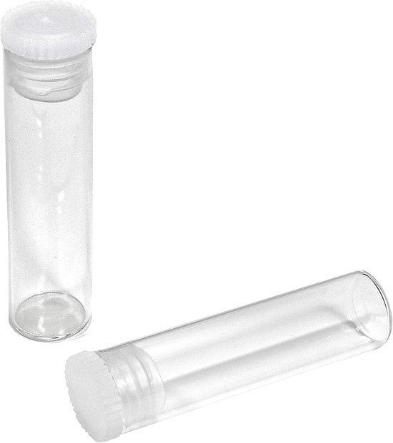50 stuks vlakke vloerglazen 50 mm x Ø12 mm | helder | transparante laboratoriumglazen | laboratoriumpot | verkrijgbaar in helder glas of UV-bescherming bruin glas | reageerbuis staand met lamellenstop — afbeelding 2