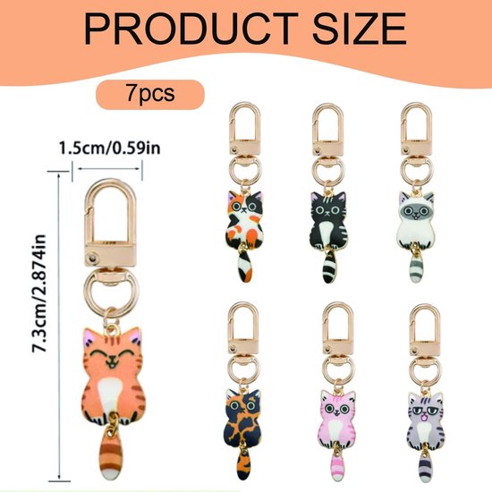 7 stuks kattensleutelhangers, schattige kattensleutelhanger, cadeau voor kattenliefhebbers, verjaardagscadeau, cadeautje — afbeelding 3