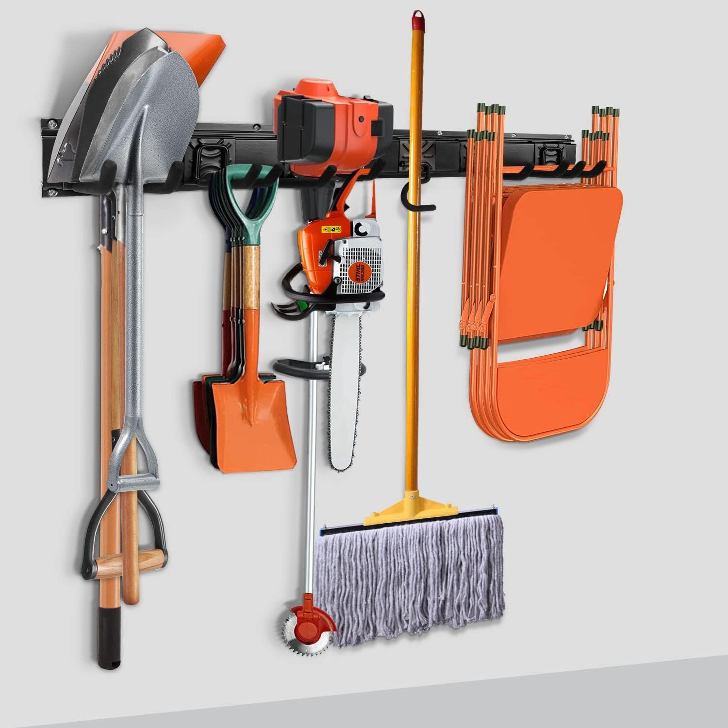Tuingereedschap opbergrek, outdoor elektrisch gereedschap hangers voor garage muur organisatie met 6 verschillende multifunctionele haken, organisatorhouders voor landschapsarchitectuur, klapstoelen,
