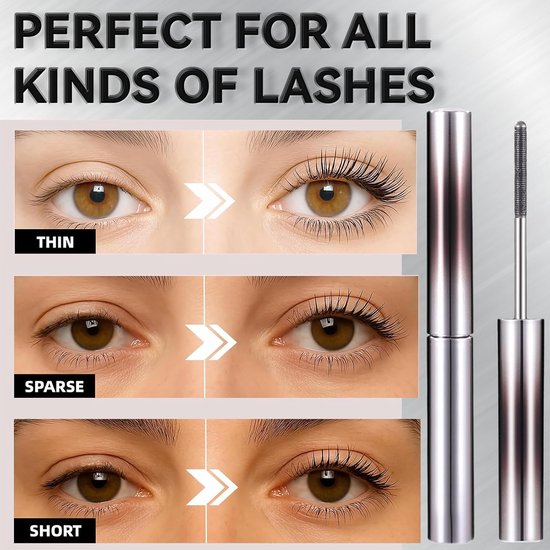 2 stuks Iron Eye Mascara, wasbare metalen mascara, 5D Curling Eyelash Iron Lascara, zwart, waterbestendig, met vezels voor meer lengte en volume, natuurlijk, niet smerend — afbeelding 4