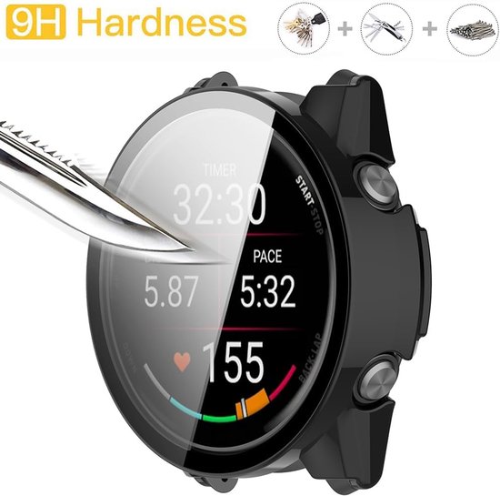 2 stuks harde hoes compatibel met Garmin forerunner 570 42mm met beschermende film, 9H hardheid Hart PC dunne gehard glazen hoes voor slimme,2 zwart — afbeelding 3