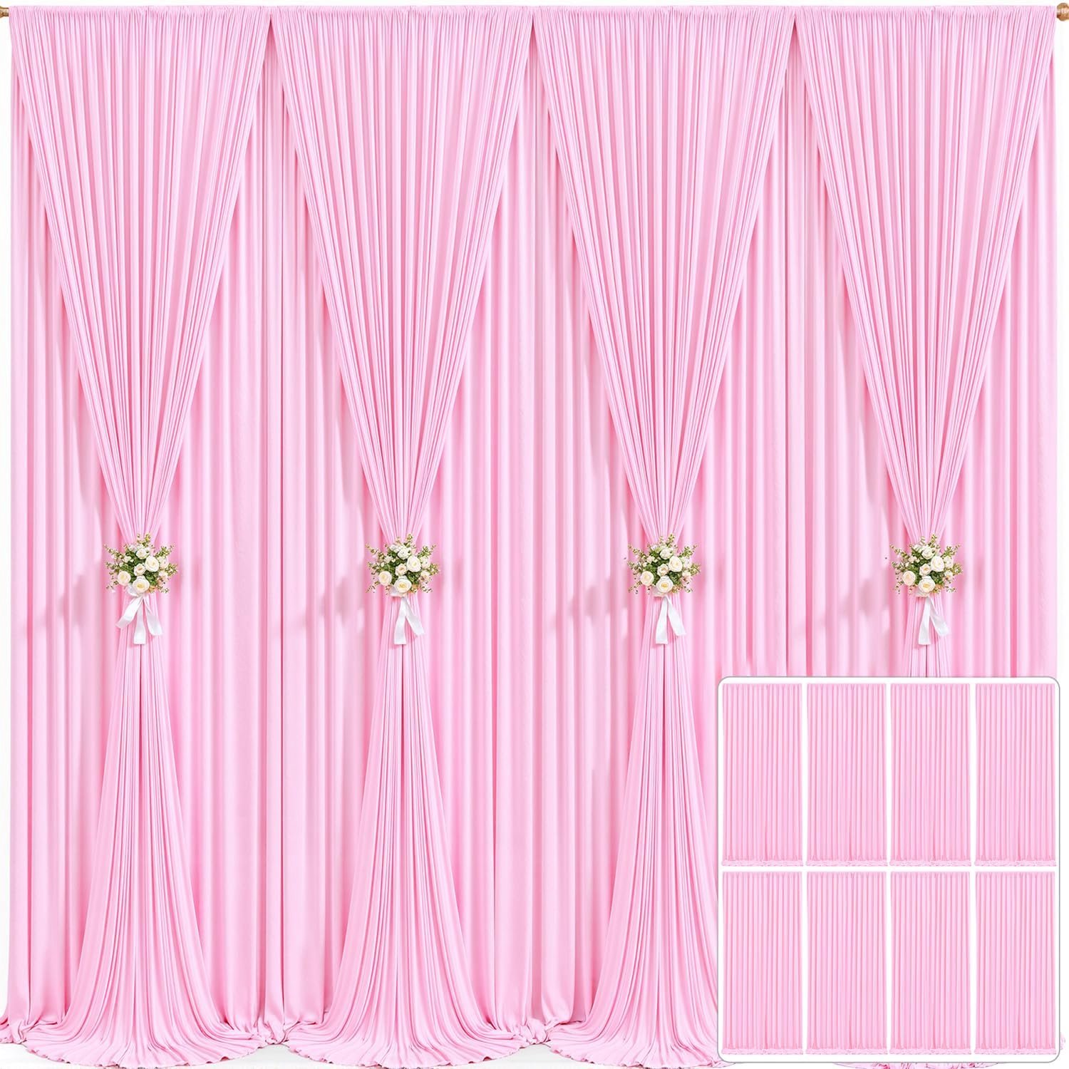 8 panelen roze achtergrond gordijn voor feesten babyshower kreukvrij roze foto gordijnen achtergrond gordijnen stof decoratie voor bruiloft verjaardagsfeestje 12,2 m (B) x 3 m (H)
