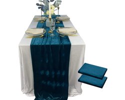 Luxe fluwelen tafelloper, bruiloftsreceptiedecoraties, 50,8 x 304,8 cm zachte fluwelen stof, tafellinnen overlay, bruiloft tafellopers (groenblauw, 20 x 120 inch, 2 stuks)
