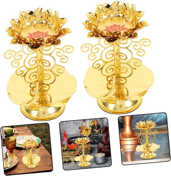 2 Stuks Kandelaar Zilver Lotus Houder Kaars Stijl Gevormd Wedstrijden Boter Lamp Blauw Modern Stellage Houders Gekleurd Lotus Theelichthouder Gouden Decor Aanbieden Legering — afbeelding 5