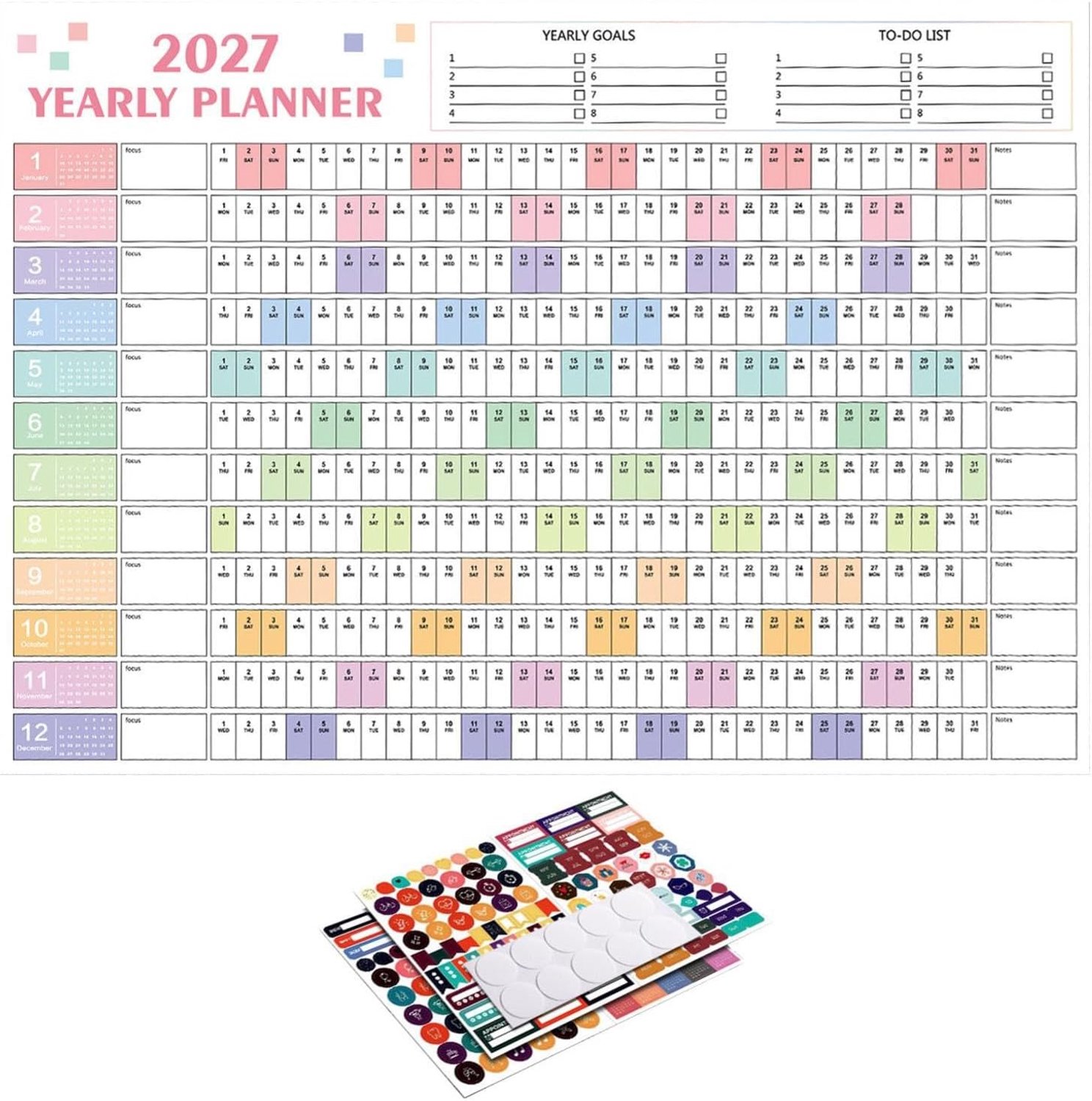 2027 Wandkalender Groot, Dubbelzijdige Jaarkalender Met Maandelijkse