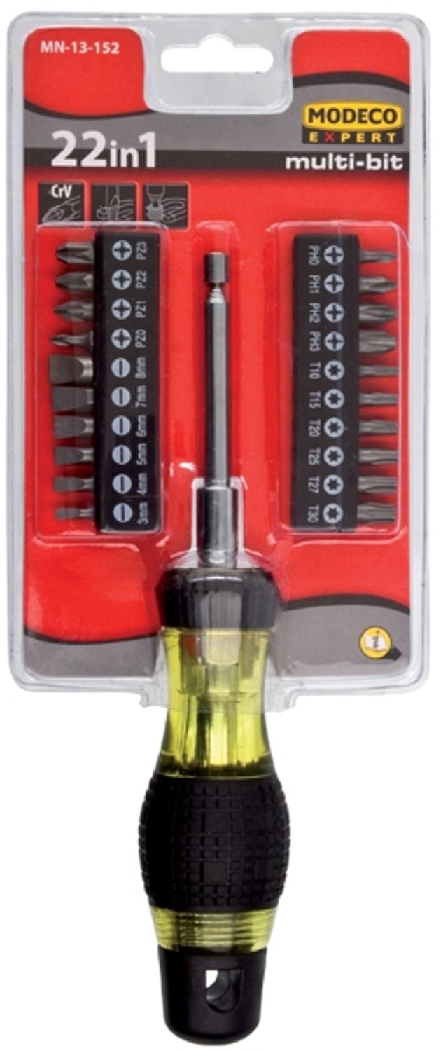 Modeco Multi-Bit Schroevendraaier Set 22 Delen met Magnetische Telescoopsteel