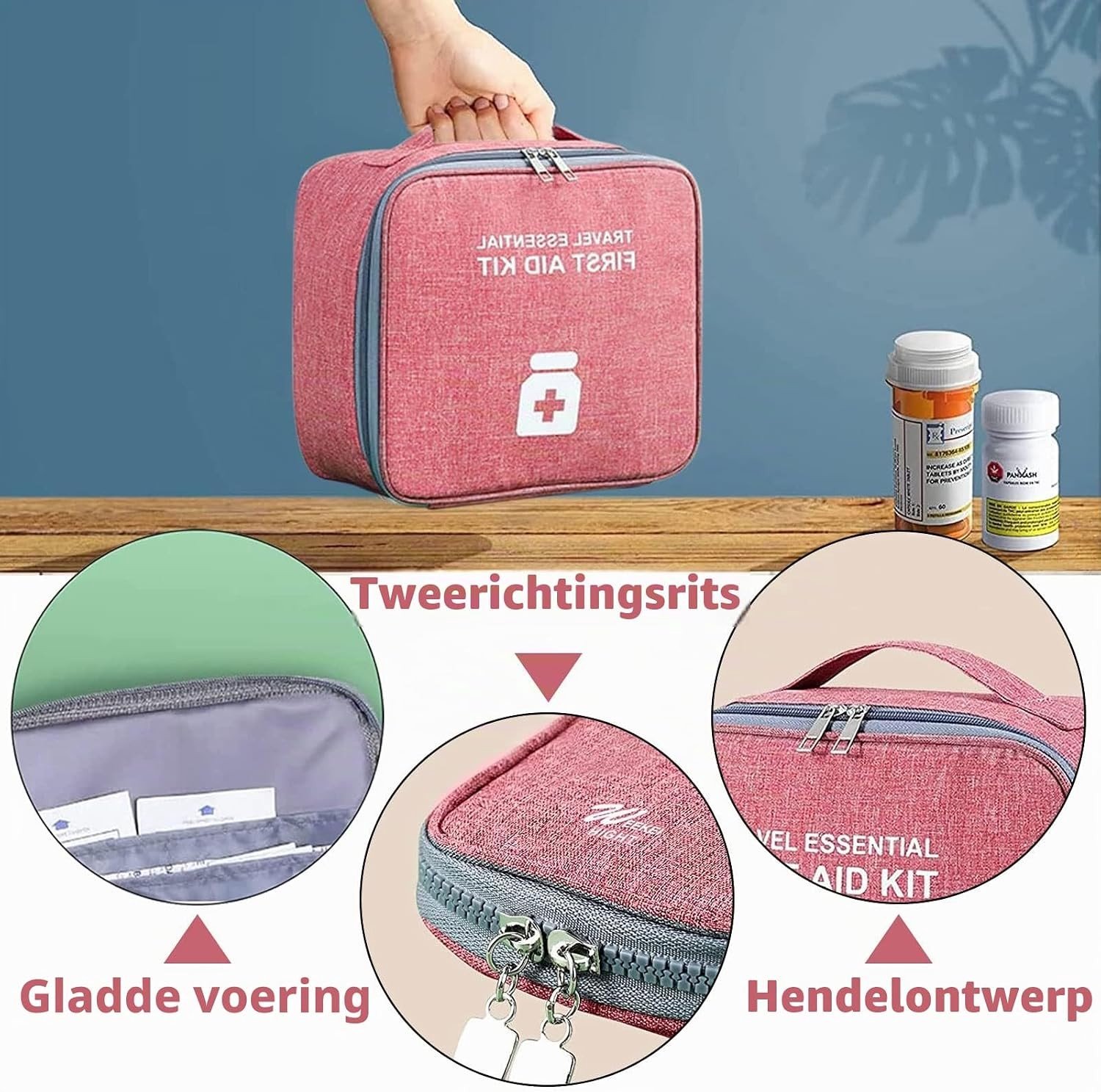 Grote Capaciteit Medicijnentas Set voor Thuis, Kantoor en Reizen - Waterdichte Opslagoplossing, 25 x 22 x 12 cm en 14 x 11 x 3 cm, Ideaal voor Buitenactiviteiten en Organisatie