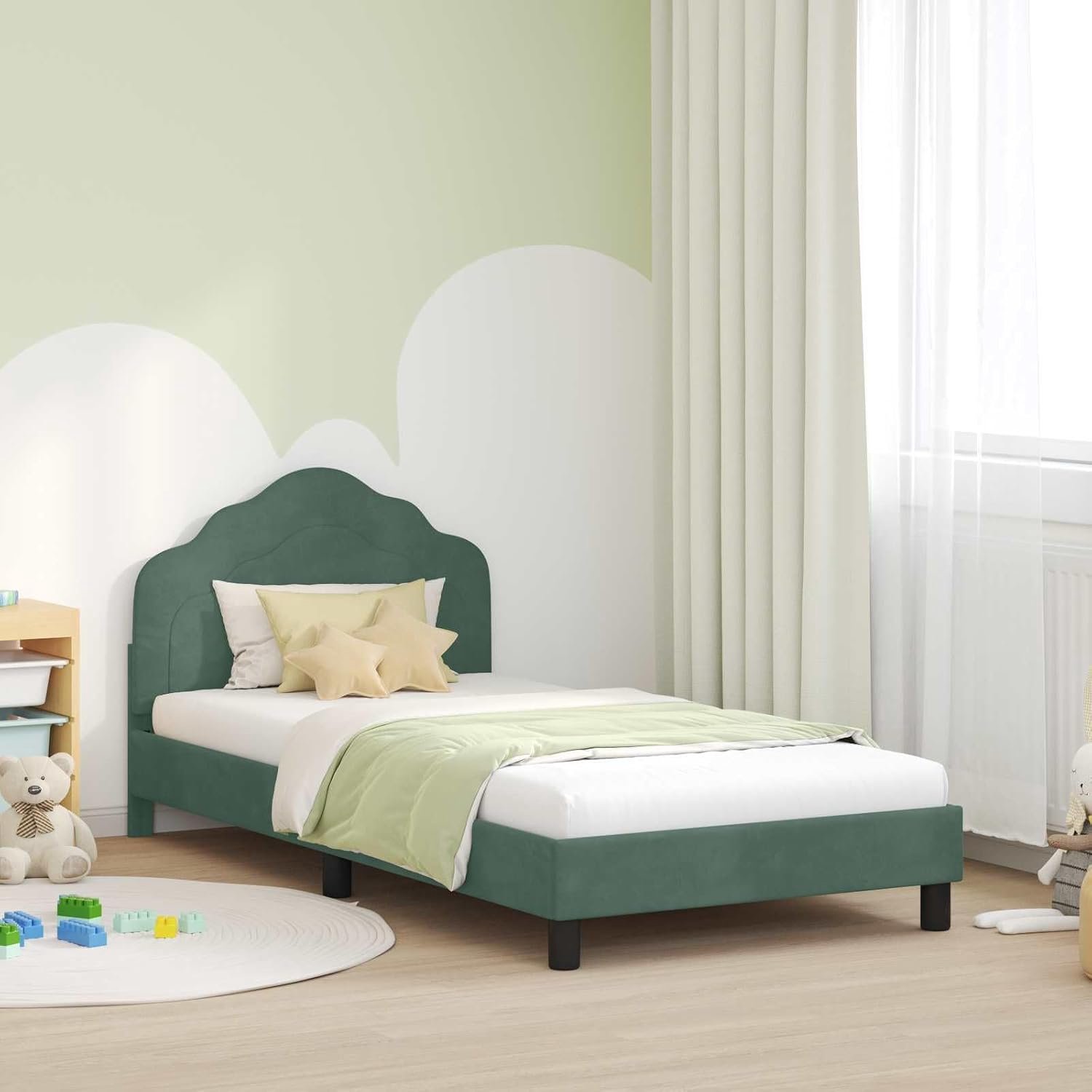 Strak design bedframe van engineered wood met hoofdbord Zeegroen 90 x 190