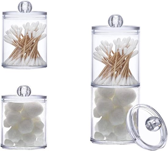 4 Stuks Doorzichtige Plastic Voorraadpotten met Afneembare Deksels, voor Wattenstaafjes Ballen Cosmetische Pads in de Badkamer — afbeelding 3