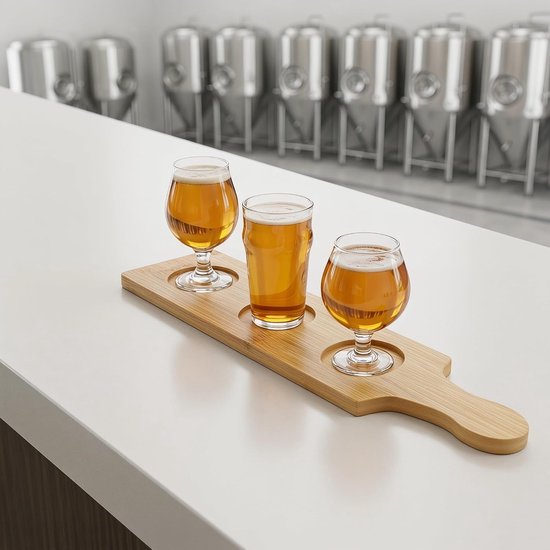 2 Stuks Bamboe Bierflight Boards met Lekvrije Glazenhouder Serveertray voor Bier Wijnproeverij Sauzen Geschikt voor Thuis Bar Restaurant — afbeelding 5