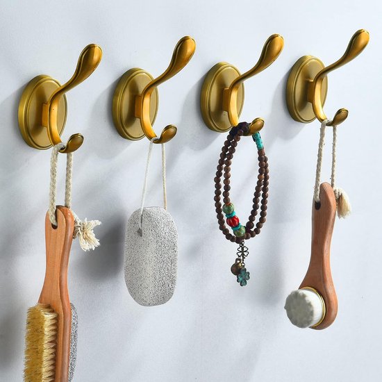 Vintage metalen kapstokhaken 4 stuks, antieke messing handdoekhaken aan de muur gemonteerd, zware wandhaken voor badkamers, badjas, kledinghangerhouder voor boerderij, slaapkamer, keuken — afbeelding 5