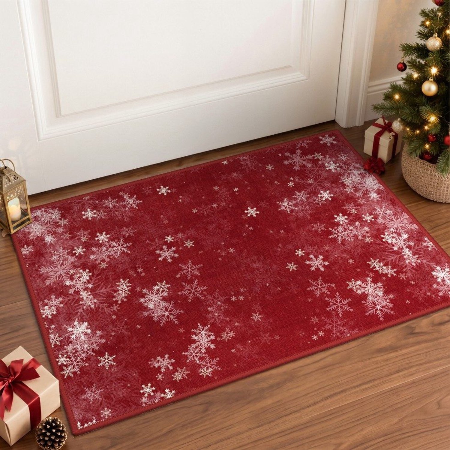 GENIMO Tapijt -Minimalistisch design met sneeuwvlokmotief-Machinewasbaar en antislip-Voor woonkamer, eetkamer en slaapkamer-Rood, foto 2