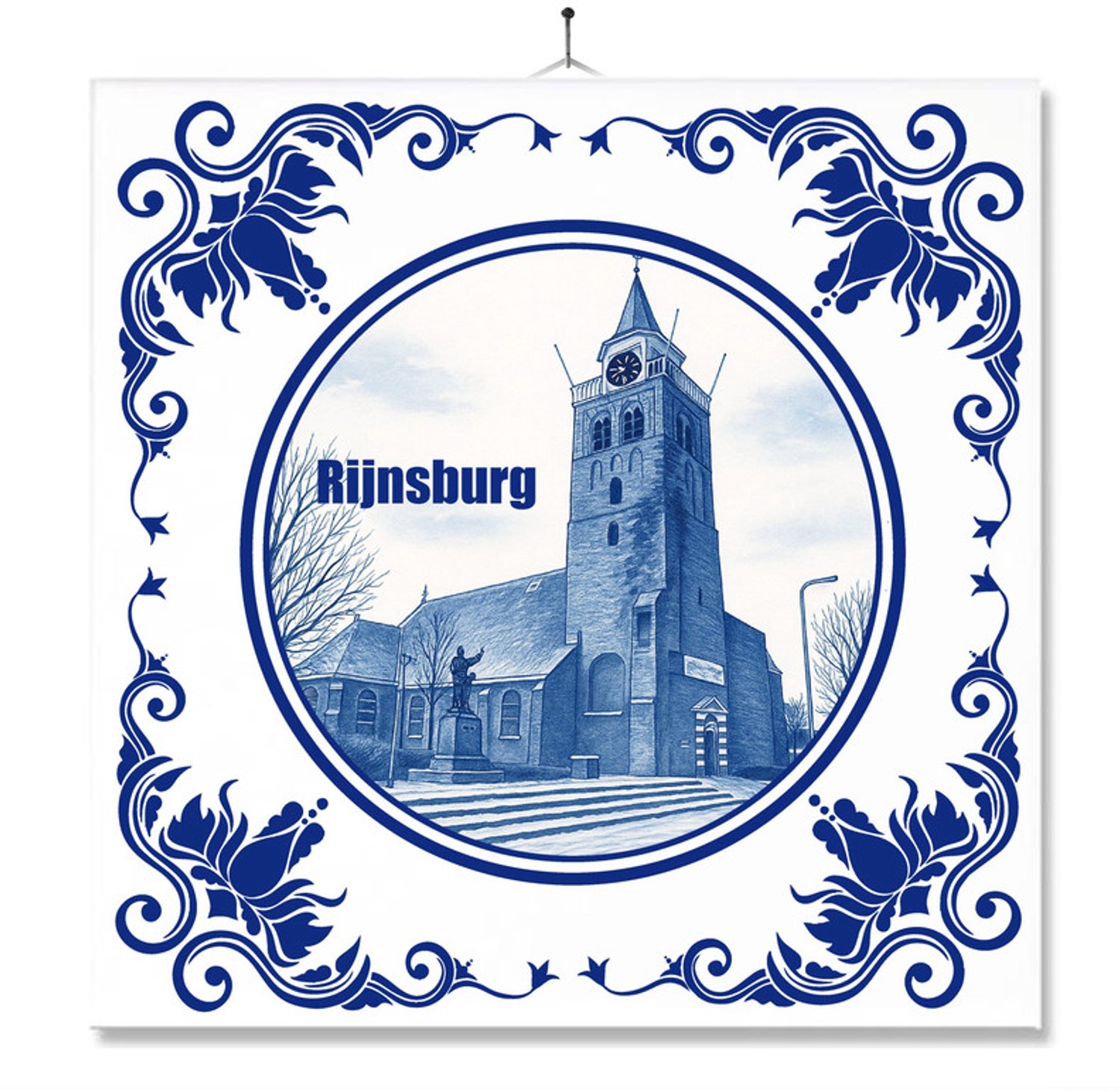 MC Living Tegel Met Opdruk | Rijnsburg | Delft Blauw | Cadeau | Inclusief Geschenkdoos | Standaard | Ophangsysteem Multi-Color