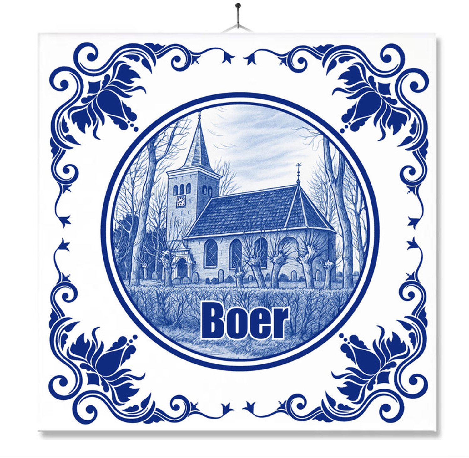 MC Living Tegel Met Opdruk | Boer | Delft Blauw | Cadeau | Inclusief Geschenkdoos | Standaard | Ophangsysteem Multi-Color
