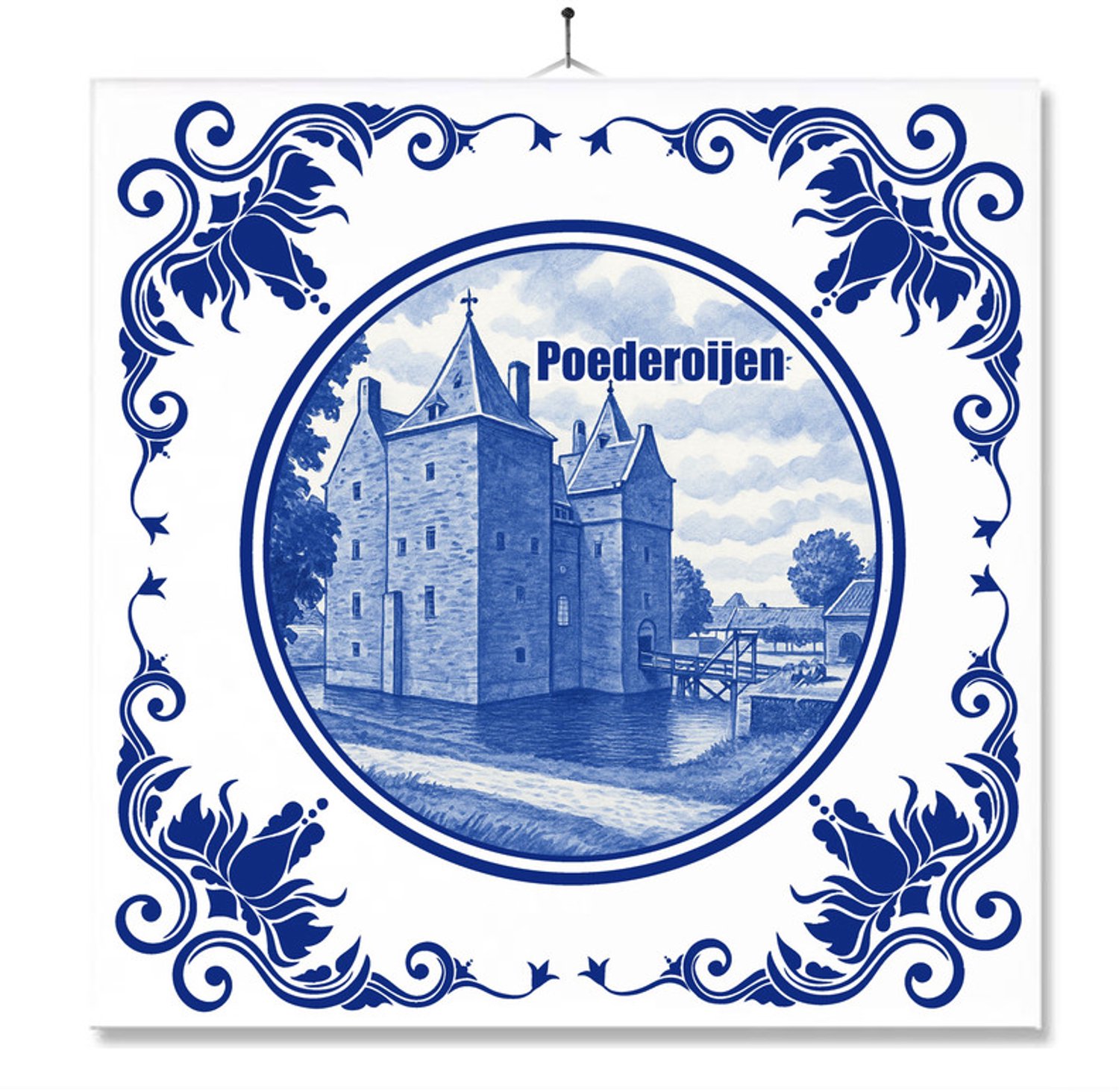 MC Living Tegel Met Opdruk | Poederoijen | Delft Blauw | Cadeau | Inclusief Geschenkdoos | Standaard | Ophangsysteem