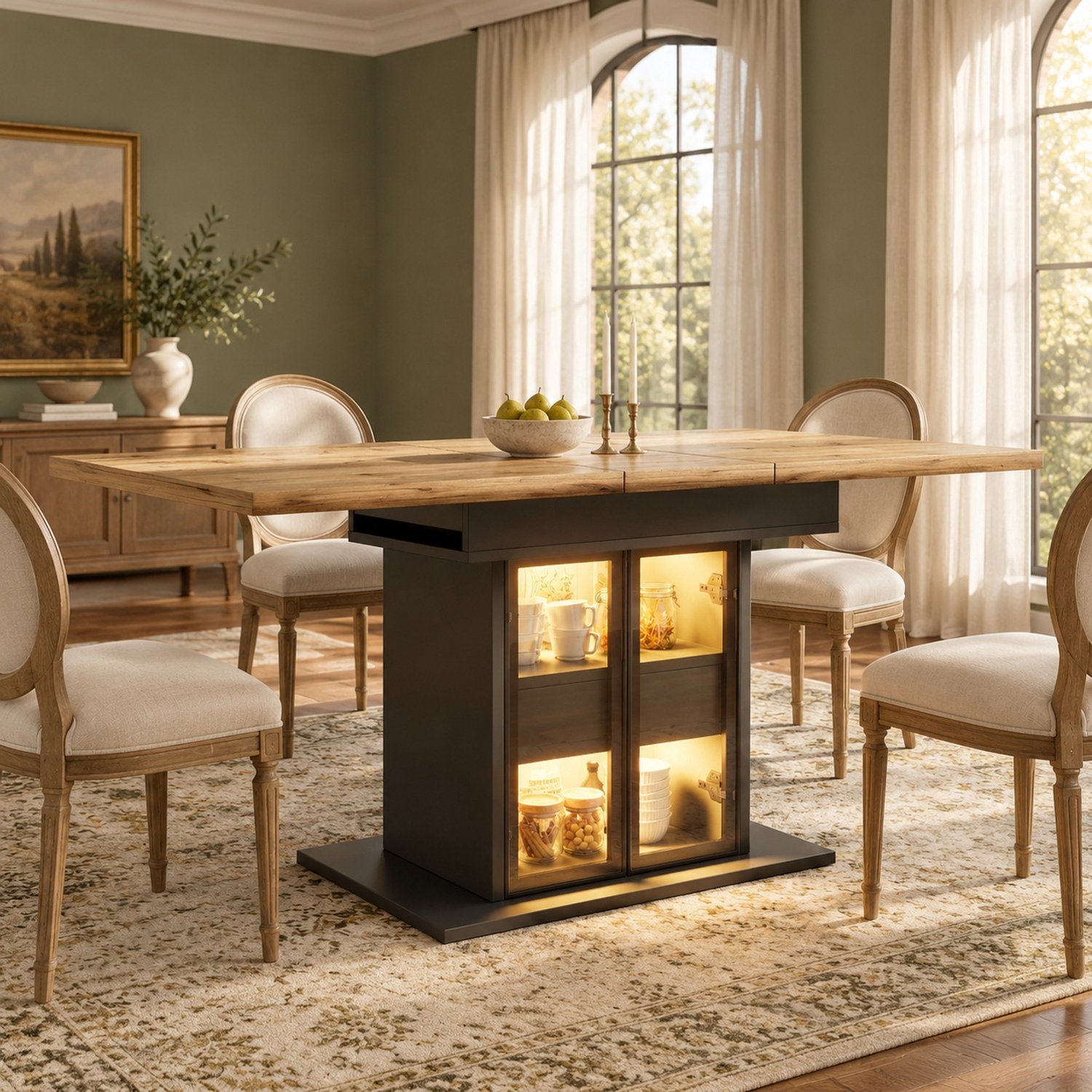 Maisentiel Uitschuifbare eettafel met opbergruimte en RGB-ledverlichting - 110-140 cm - zwart