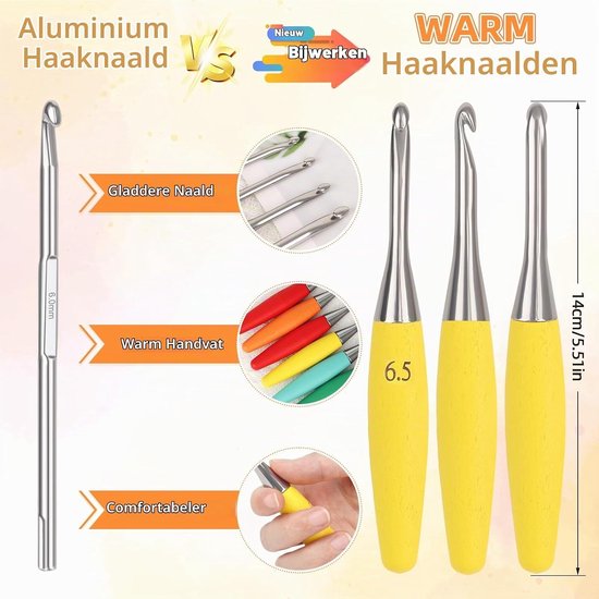 Ergonomische Haaknaald 6.5mm met Beukenhouten Handvat, Rvs Haaknaald voor Beginners, Kleurige en Stijlvolle Haaknaald voor Haken van Mutsen en Accessoires — afbeelding 2