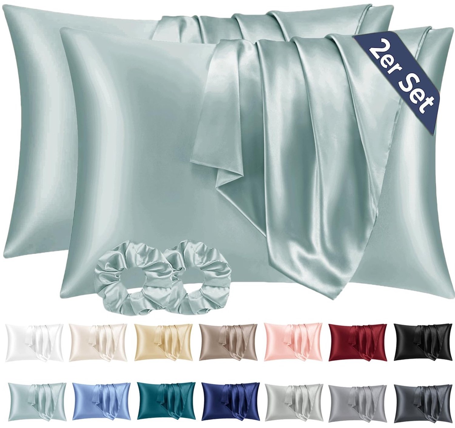 Duraxl Satijnen kussensloop - 50 x 70 cm - Lichtgroen - Set van 2