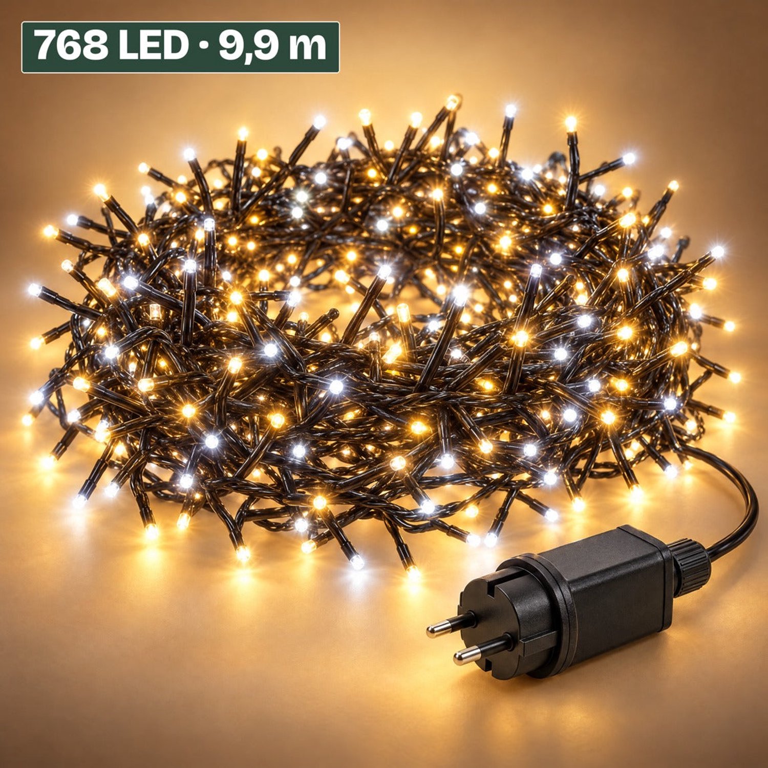 Levano Kerstverlichting Buiten 768 LED 9,9 m - Cluster Kerstverlichting - Lichtsnoer Buiten - Kerstboomverlichting - Kerstlampjes - Kerstlichtjes - Clusterverlichting - Lichtslinger - LED Verlichting - Kerstboom Lampjes - Timer - Warm Wit en Wit