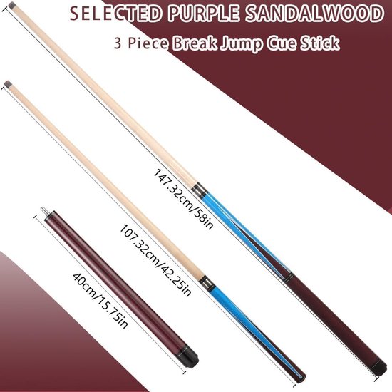 Zware 3-delige biljartkeu van 58 inch met 23oz, gemaakt van Canadees hard esdoorn, ideaal voor krachtige breaks en moeiteloze sprongen — afbeelding 5