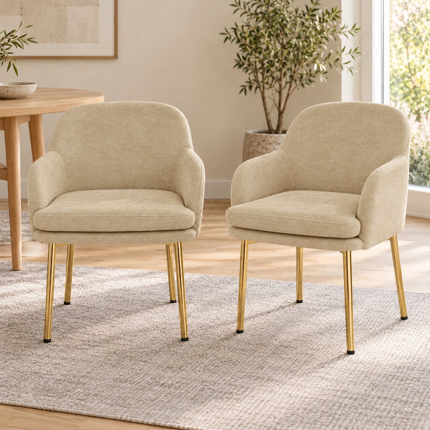 Clruro Eetkamerstoelen - Zitting 54x45 cm - 2 Stuks met Armleuningen - PVC-Polyester/Metaal - Bruin Goud