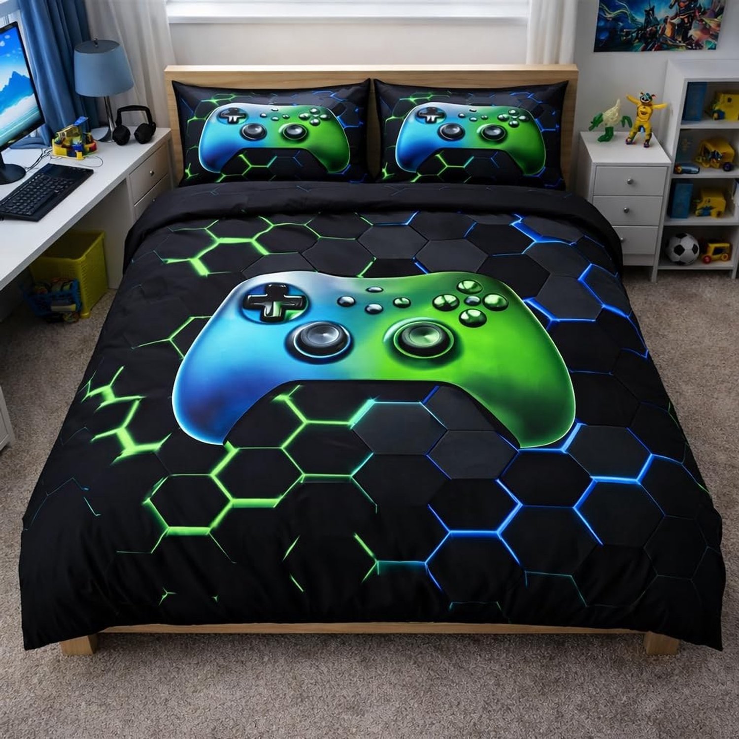 Duraxl Beddengoedset - 135 x 200 cm - Microvezel - Zwart - Gamecontroller