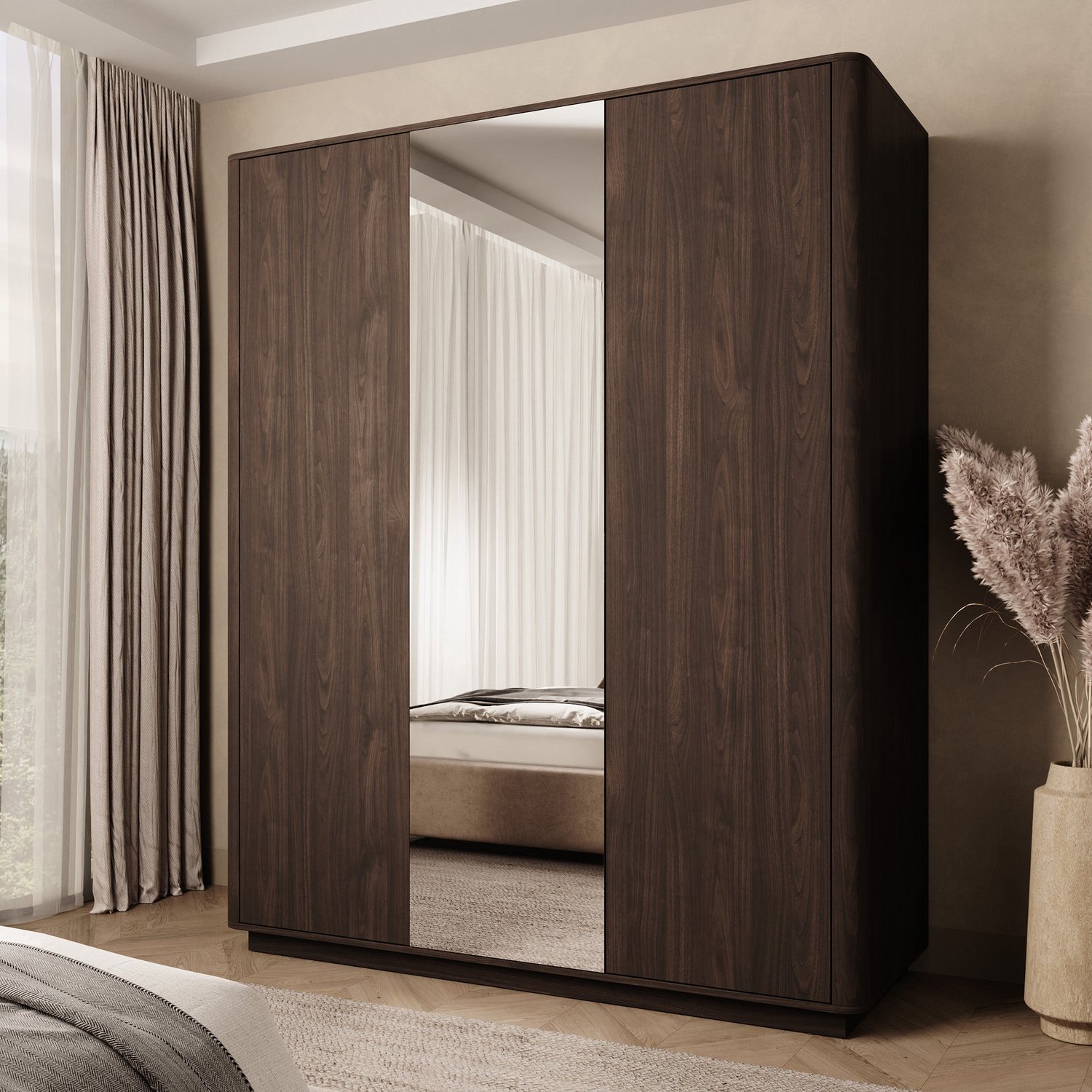 MEUBELLA Mahaai - Kledingkast 3-deurs - Walnoot - 166x57x206 cm Bruin
