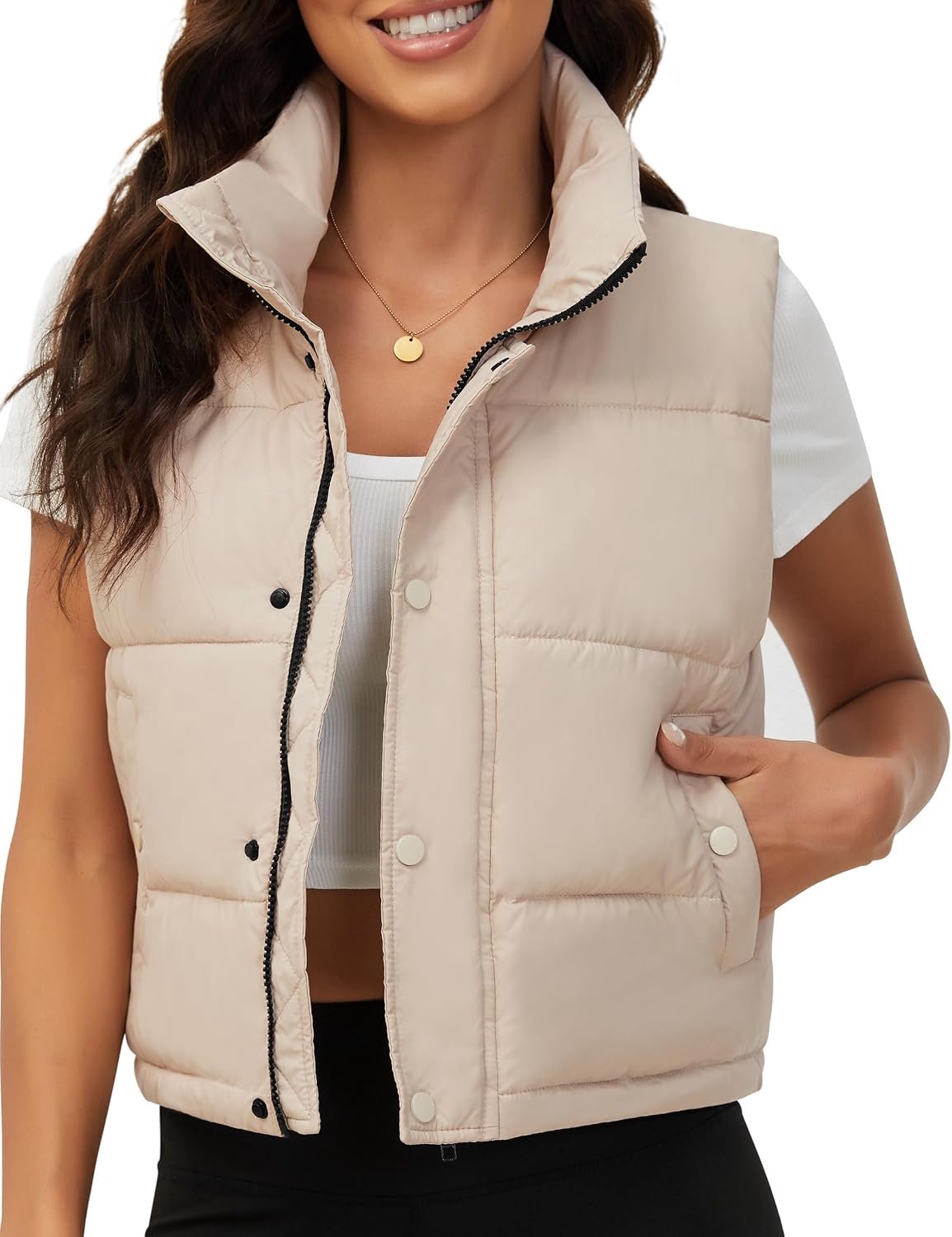 Vest, steekkraag, zonder mouwen, licht gewatteerd