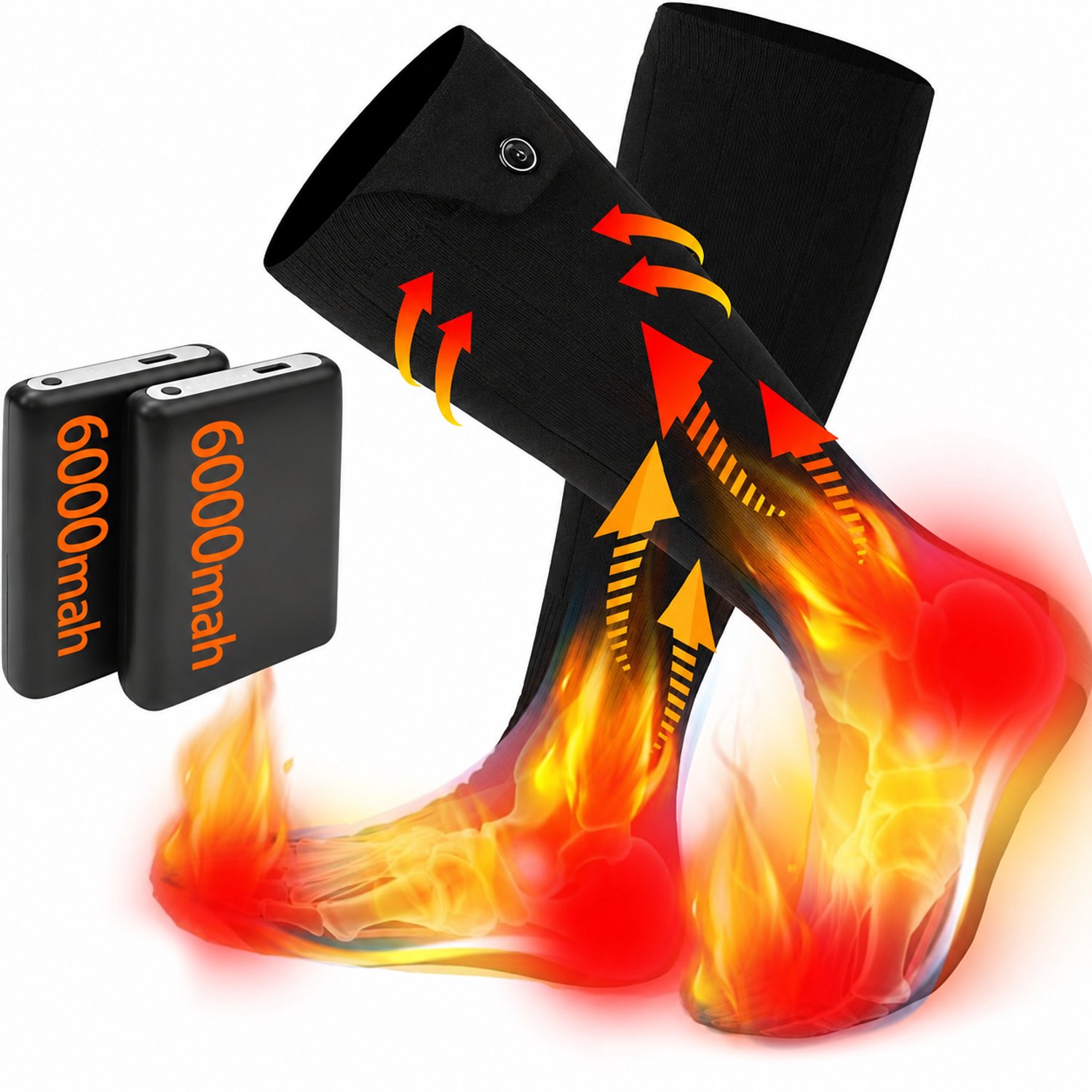 Thuys Verwarmde Sokken met Accu – – 2 Accu’s van 6000 mAh – 4 Warmtestanden – 40–65 °C – Tot 10 Uur Warmte – Wasbaar – Voor Winteractiviteiten Zwart