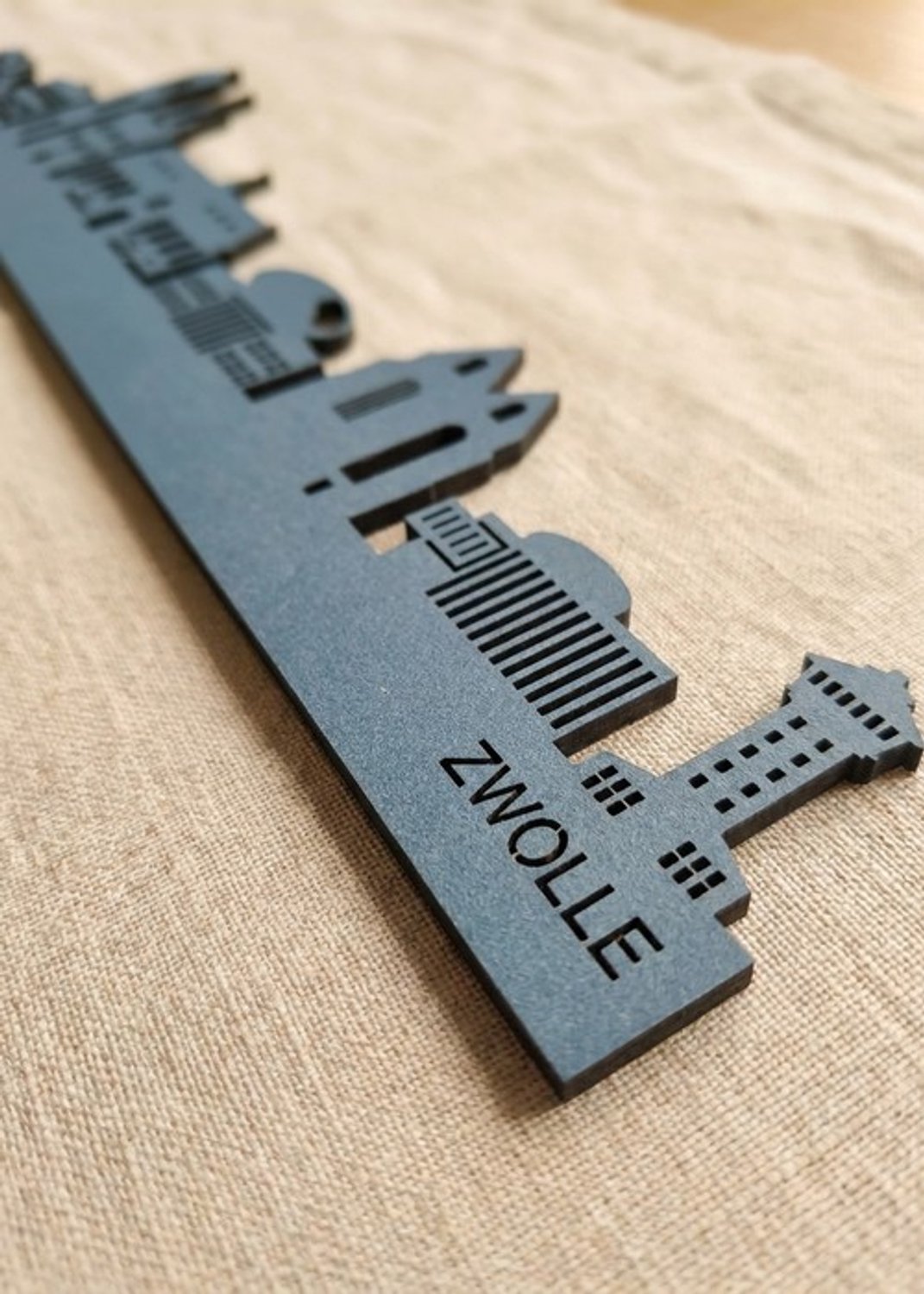 Houten Skyline Zwolle | Wanddecoratie voor aan de muur | Blauw MDF | 100 x 20 cm