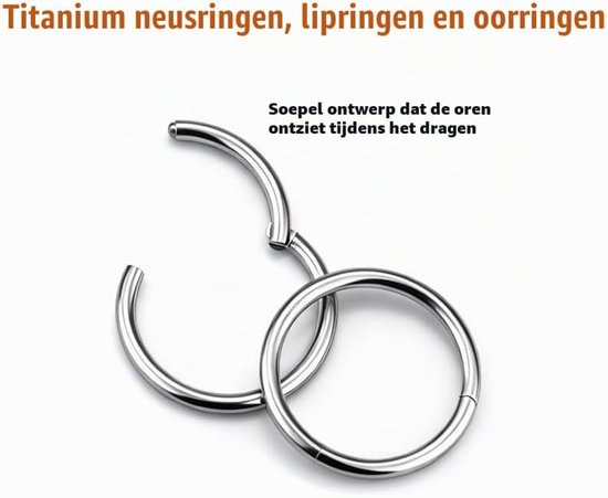 neusring hoepel 20G 18G 16G 14G - titanium - lichtgewicht - voor piercings - Vemera — afbeelding 2