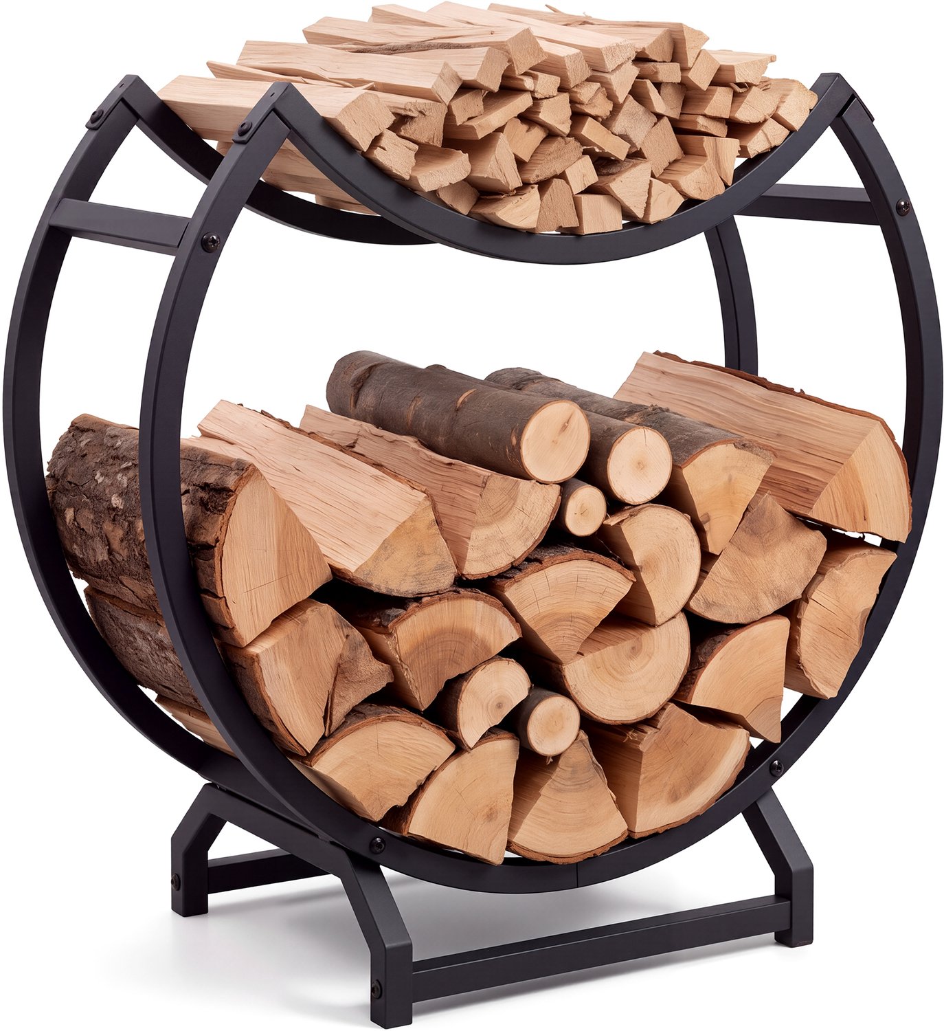 Rond ijzeren houtrek voor brandhout - 57,5 x 33 x 25 cm - cirkelvormig metaal frame - voor binnen en terras