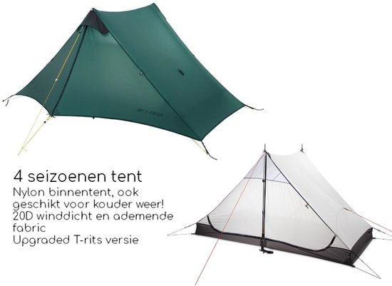 3F UL GEAR Lanshan 2 – 2-persoons Tent – Ultra Lichtgewicht – 4 seizoenen trekking tent – Waterdicht – Kampeertent – Kamperen – Dubbeldaks trekkerstent – Hiking & Wandelen – Groen — afbeelding 4