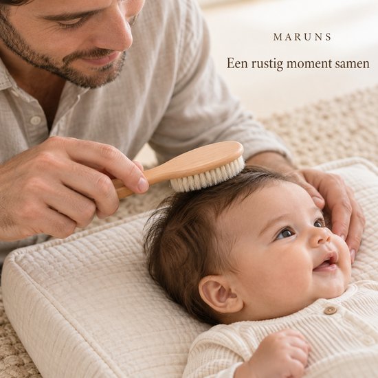 MARUNS Baby Haarborstel – Zachte Babyborstel – 100% Natuurlijk Geitenhaar & Beukenhout – Haarverzorging voor Baby’s — afbeelding 4