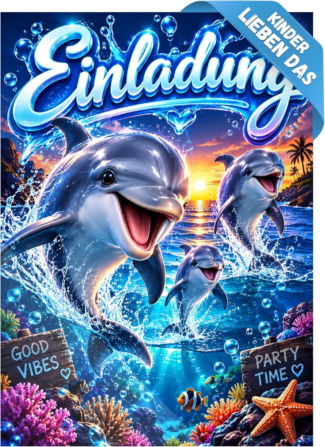 Delfin verjaardagsuitnodigingen