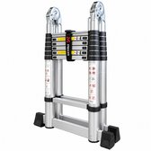 Mexxo Telescopische Vouwladder 2,2 x 2,2 meter - 4,4m hoogte - incl. stabilisatiebalk - Telescoopladder aluminium